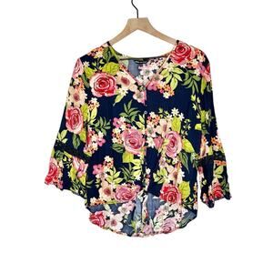 NWT Unique Spectrum floral tie front blouse size Large